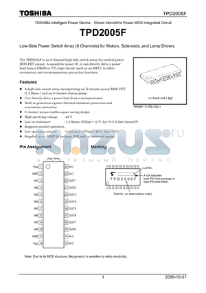 TPD2005F datasheet - Low-Side Power Switch Array (8 Channels) for Motors, Solenoids, and Lamp Drivers