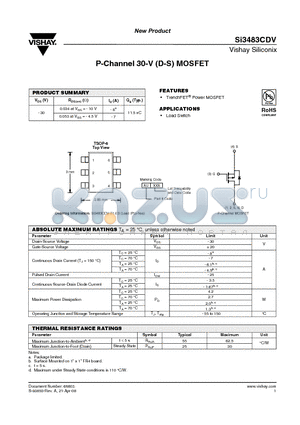 SI3483CDV datasheet - P-Channel 30-V (D-S) MOSFET