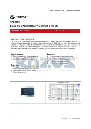 TPD2125 datasheet - DUAL COMPLEMENTARY MOSFET DRIVER