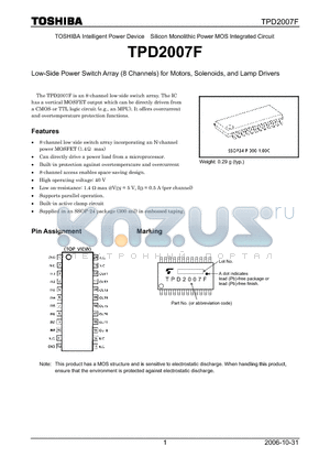 TPD2007F datasheet - Low-Side Power Switch Array (8 Channels) for Motors, Solenoids, and Lamp Drivers