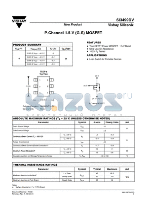 SI3499DV datasheet - P-Channel 1.5-V (G-S) MOSFET