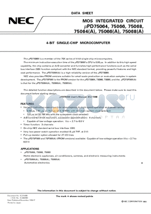 UPD75064CUA datasheet - 4-BIT SINGLE-CHIP MICROCOMPUTER