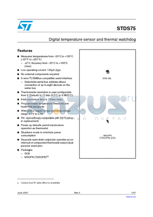 STDS75DS2F datasheet - Digital temperature sensor and thermal watchdog