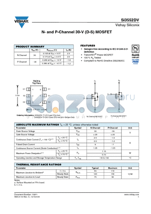 SI3552DV_09 datasheet - N- and P-Channel 30-V (D-S) MOSFET