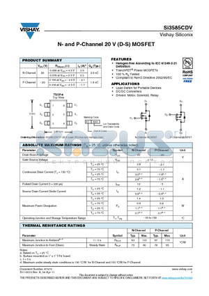 SI3585CDV datasheet - N- and P-Channel 20 V (D-S) MOSFET
