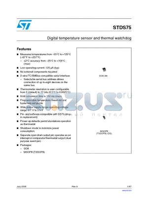 STDS75_08 datasheet - Digital temperature sensor and thermal watchdog