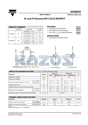 SI3586DV datasheet - N- and P-Channel 20-V (D-S) MOSFET