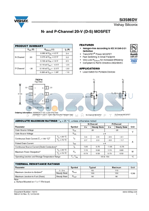 SI3586DV datasheet - N- and P-Channel 20-V (D-S) MOSFET
