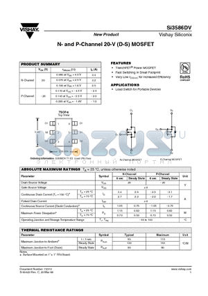 SI3586DV-T1-E3 datasheet - N- and P-Channel 20-V (D-S) MOSFET