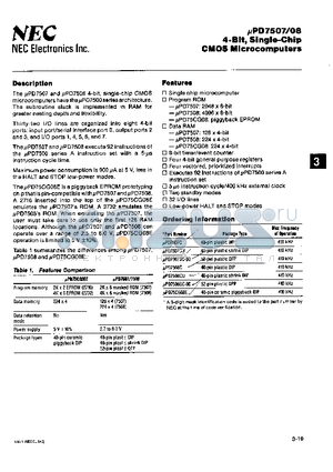 UPD7507 datasheet - 4 BIT SINGLE CHIP CMOS MICROCOMPUTERS