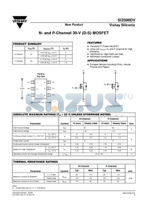 SI3590DV datasheet - N- and P-Channel 30-V (D-S) MOSFET