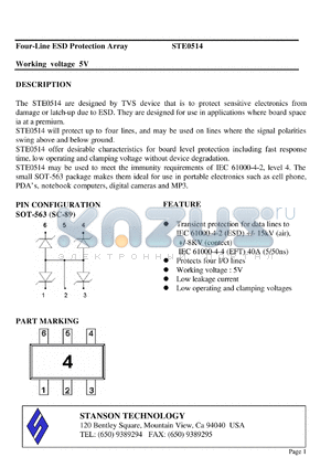 STE0514 datasheet - Four-Line ESD Protection Array