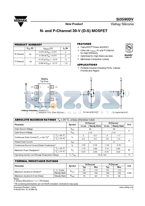 SI3590DV datasheet - N- and P-Channel 30-V (D-S) MOSFET