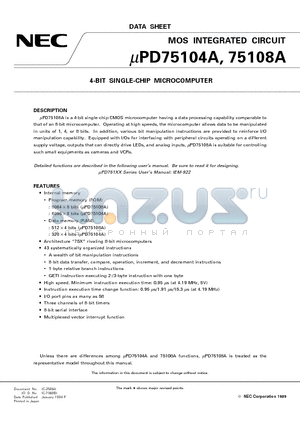 UPD75104AGC datasheet - 4-BIT SINGLE-CHIP MICROCOMPUTER