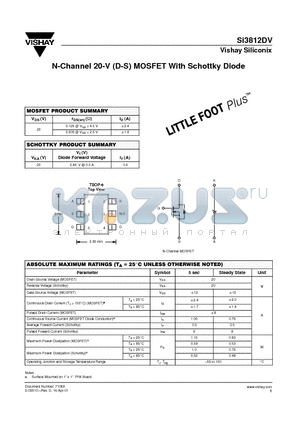 SI3812DV datasheet - N-Channel 20-V (D-S) MOSFET With Schottky Diode