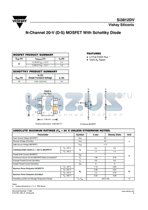 SI3812DV datasheet - N-Channel 20-V (D-S) MOSFET With Schottky Diode