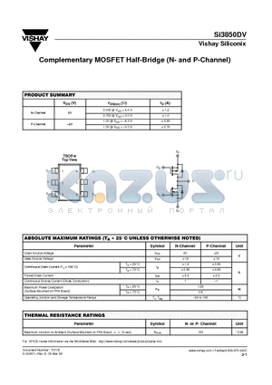 SI3850DV datasheet - Complementary MOSFET Half-Bridge (N- and P-Channel)