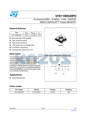 STE110NS20FD datasheet - N-channel 200V - 0.022Y - 110A - ISOTOP MESH OVERLAY Power MOSFET