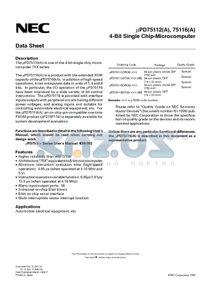 UPD75116GF datasheet - 4-Bit Single Chip-Microcomputer