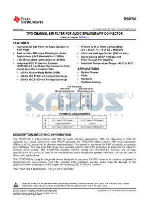 TPD2F702YFKR datasheet - TWO-CHANNEL EMI FILTER FOR AUDIO SPEAKER/AVIF CONNECTOR