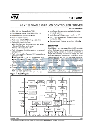 STE2001DIE1 datasheet - 65 X 128 SINGLE CHIP LCD CONTROLLER / DRIVER