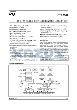 STE2002 datasheet - 81 X 128 SINGLE CHIP LCD CONTROLLER / DRIVER