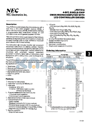 UPD7514G-12 datasheet - 4-BIT, SINGLE-CHIP CMOS MICROCOMPUTER WITH LCD CONTROLLER/DRIVER