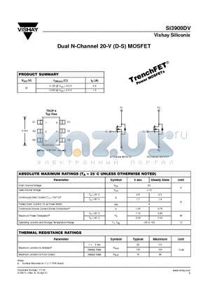 SI3900DV datasheet - Dual N-Channel 20-V (D-S) MOSFET