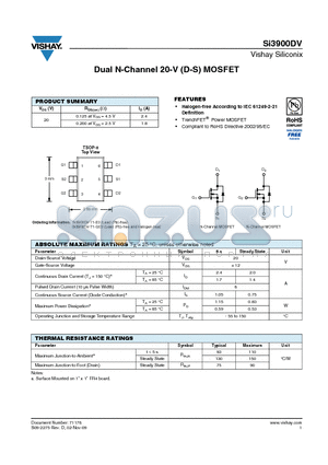 SI3900DV datasheet - Dual N-Channel 20-V (D-S) MOSFET