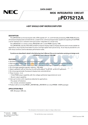 UPD75212A datasheet - 4-BIT SINGLE-CHIP MICROCOMPUTER