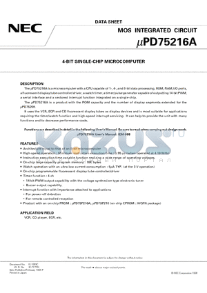 UPD75216 datasheet - 4-BIT SINGLE-CHIP MICROCOMPUTER