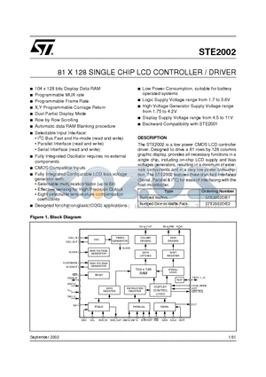 STE2002DIE2 datasheet - 81 X 128 SINGLE CHIP LCD CONTROLLER / DRIVER