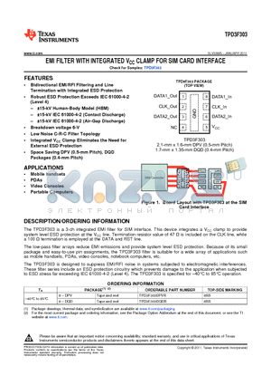 TPD3F303 datasheet - EMI FILTER WITH INTEGRATED VCC CLAMP FOR SIM CARD INTERFACE