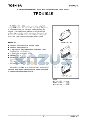 TPD4104K datasheet - DC brush less motor driver using high voltage PWM control