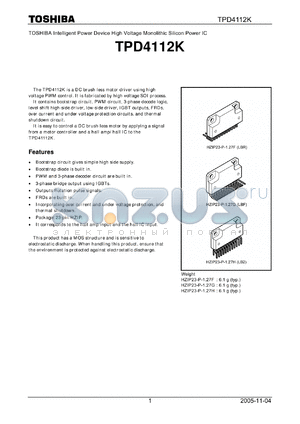 TPD4112K datasheet - Intelligent Power Device High Voltage Monolithic Silicon Power IC