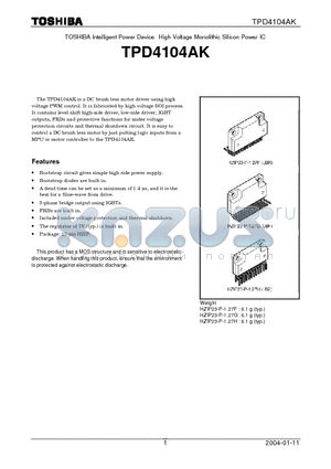 TPD4104AK datasheet - High Voltage Monolithic Silicon Power IC