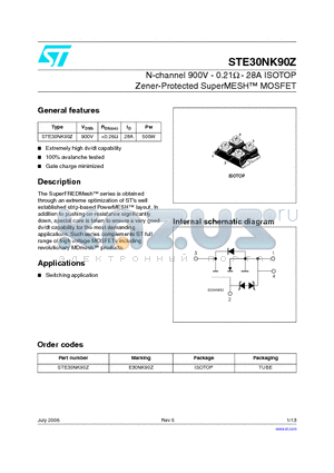 STE30NK90Z datasheet - N-channel 900V - 0.21Y - 28A ISOTOP Zener-Protected SuperMESTM MOSFET