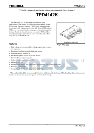 TPD4142K datasheet - TOSHIBA Intelligent Power Device High Voltage Monolithic Silicon Power IC