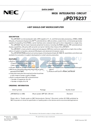 UPD75237GJ datasheet - 4-BIT SINGLE-CHIP MICROCOMPUTER