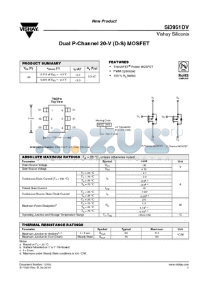 SI3951DV datasheet - Dual P-Channel 20-V (D-S) MOSFET