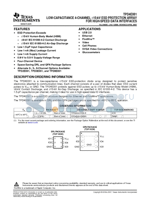 TPD4E001 datasheet - LOW-CAPACITANCE 4-CHANNEL a15-kV ESD PROTECTION ARRAY FOR HIGH-SPEED DATA INTERFACES