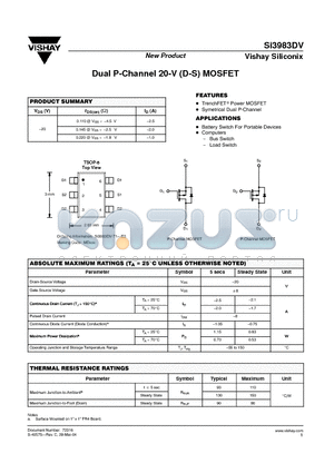 SI3983DV datasheet - Dual P-Channel 20-V (D-S) MOSFET