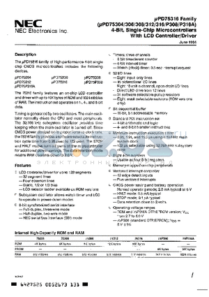 UPD75304 datasheet - 4-Bit, Single-Chip Microcontrollers With LCD Controller/Driver