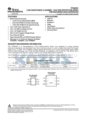 TPD4E001DRLRG4 datasheet - LOW-CAPACITANCE 4-CHANNEL a15-kV ESD PROTECTION ARRAY FOR HIGH-SPEED DATA INTERFACES