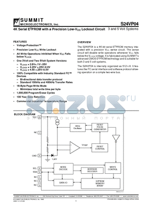 S24VP04P-2.7TE7 datasheet - 4K Serial E2PROM with a Precision Low-VCC Lockout Circuit