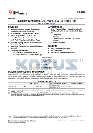 TPD4E002 datasheet - QUAD LOW-CAPACITANCE ARRAY WITH a15-kV ESD PROTECTION