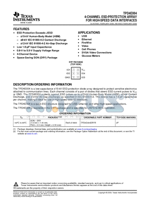 TPD4E004 datasheet - 4-CHANNEL ESD-PROTECTION ARRAY FOR HIGH-SPEED DATA INTERFACES