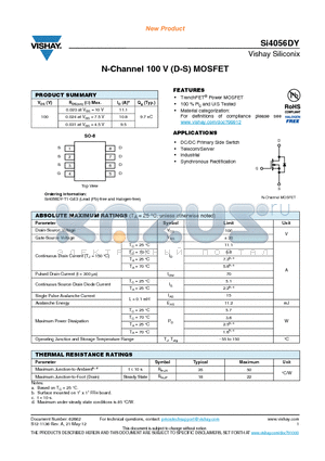 SI4056DY datasheet - N-Channel 100 V (D-S) MOSFET