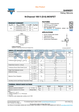 SI4090DY datasheet - N-Channel 100 V (D-S) MOSFET