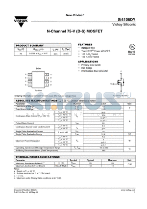 SI4108DY-T1-GE3 datasheet - N-Channel 75-V (D-S) MOSFET
